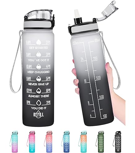 Half Gallon 64oz Motivational Water Bottle With Time Marker & Straw – Leakproof, BPA Free | Gradient Frosted Design
