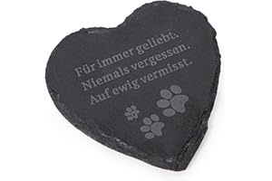 Logbuch-Verlag kleines Herz Gedenkstein Andenken an verstorbenen Hund Katze Haustier Grabstein für Tiere 12 x 12 cm Schieferplatte grau