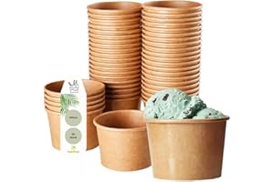 DeinPack 50 ice cream cups, 240 ml, environmentally friendly universal cardboard for ice cream, dessert, finger food, appetizers, snacks, food cup, brown, unprinted, round