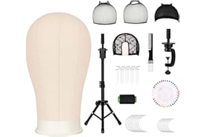 XHDA 23 Inch Canvas Wig Head Stand - Professional Mannequin Head for Wig Making, Drying, Styling