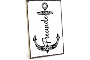 TypeStoff Holzschild mit Spruch – FREUNDE SIND EIN HAFEN – im Vintage-Look mit Zitat als Geschenk und Dekoration zum Thema Freundschaft - HS-00408