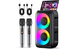 Karaoke Machine, Portable Bluetooth Speaker with 2 Wireless Karaoke Microphones, Karaoke for Adults and Children, with Improved Subwoofer, PA System, Support TWS/TF/USB/AUX, Party