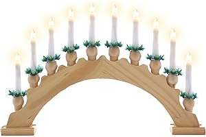 Nipach GmbH Schwibbogen aus Holz braun 10 LED - Leuchtfarbe: warm-weiß Leuchtbogen Lichterbogen Rundbogen Adventsleuchter Weihnachtsbeleuchtung Weihnachtsdeko