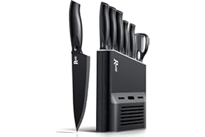 MANELORD Couteau Cuisine, Ustensiles de Cuisine, avec Blocs, Compris Couteau a Steak, à Pain, pour Table, Noir