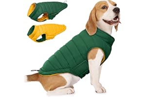 Lelepet Reversible Dog Winter Coat, Warm Waterproof Jacket for Medium Large dogs, Puppy Winter Puffer Jacket, Windproof Dog Vest, Easy on/Off, Green L