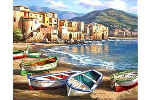 CUKOL CUKOL Cukol Kit Punto Croce Prestampato Mare Paesaggio, Disegni da Ricamare Quadri per Bambini Principianti, Set Ricamo Schemi Completo Stampato