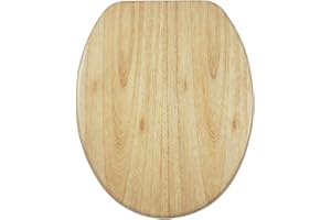 AQUALONA® Essential Value Toilet Seats Wipe Clean Moulded Wood - Stainless Steel Slow Close Hinges - Wipe Clean - Easy Installation (Oak Effect Veneer)