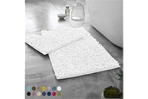 Lions Luxury 2 Piece Loop Bath Mats for Bathroom - Non Slip Chenille Bath Mat Set Rugs, Extra Soft with Water Absorbent Pedestal Bathmat Shower Toilet Mat, White