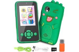 HIGSPE 2.4" Dinosaurier Kinderkamera, 1080P HD Dual-Kamera Kinder Handy Spielzeug Aufzeichnebares Video, Digitalkamera mit 32GB TF-Karte, Pretend Smartphone für 6-12 Jahre Mädchen Jungen