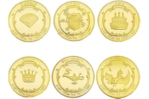 SLEEKEE Lot de 6 pièces dorées de fée des dents avec boîte en acrylique, cadeaux pour garçons et filles, pièces en or pour enfants, pièces d'or pour enfants