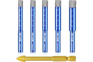 Biglumin 6pcs punte diamantate gres porcellanato,5/6/8/10/12mm Punte Trapano Diamantate Gres Porcellanato+6 mm Carbide Punte per Vetro, Ceramica, Granito, Marmo, Granito