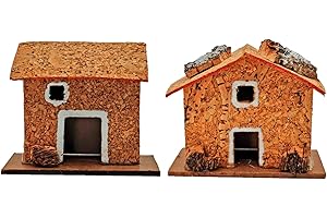 Acan Tradineur - Pack de 2 Casitas Rural de Corcho y Resina para belén navideño, casa Decorativa de Pueblo, Aldea para Nacimiento, Pesebre, Navidad, 6,5 x 8 x 3,8 cm, Modelo Aleatorio