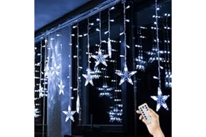 BLOOMWIN Guirnaldas Luminosas Estrellas Cortina Luces 12 Estrellas 3x0.65M con Control Remoto 8 modos 120 LED 5V USB Cadena Luces de Navidad para Balcón, Ventana, Pared, Escaparate, Boda, Fiesta