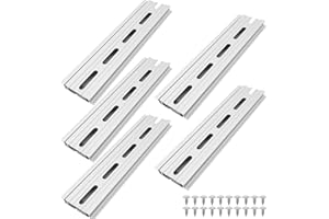 CKANDAY 10 Pcs 6 Inch Aluminum DIN Rails, Top Hat Slotted DIN Rail, 7.5 mm Height x 35 mm Width x 6 Inch Length, with 20 Pcs MXU-DIN-100 Screws for Hardware Components Mounting