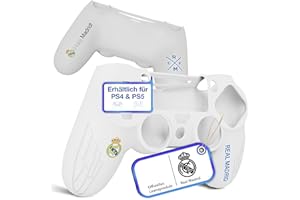 Fantroller® Étui de protection pour manette PS4 avec design officiel du Real Madrid pour une protection maximale et une prise en main I Étui pour manette PS4 disponible en bleu et blanc