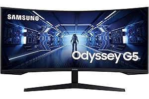 SAMSUNG ODYSSEY G5 34'' Ecran PC Gaming Incurvé 1000R, Dalle VA 34", Résolution UHD ultra-large (3440x1440), 165Hz, 1ms, Noir