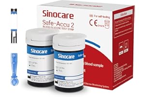 Sinocare Strisce Reattive di Glucosio nel Sangue Precisa Anti-Interferenza Solo per Safe-Accu2 Contiene 50 Strisce e 50 Lancette, Solo per il Glucometro Safe-Accu2