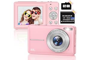 YLSHGXFC Cámara de Fotos, 1080P 44MP HD Cámara Digital, Cámara Digital Compacta con Tarjeta Micro SD de 32 GB, Recargable Camara de Fotos Digital con Zoom 16X Camara Digitales Compacta para Niño, Adulto(Rosa)