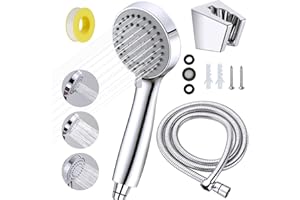 Senbaler Wassersparend Duschkopf Universal mit 1.55m Edelstahl Schlauch und Halterung,Handbrause Chrom,3 Strahlarten,Hochdruck Regendusche