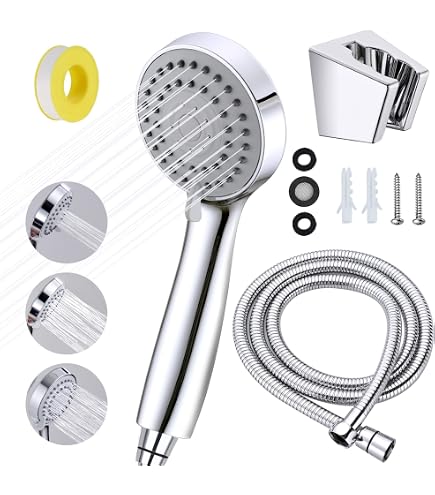 BESy Handbrause Mit 2 Strahlarten – L-förmig, Wassersparend, Hochdruck, Inkl. 1,5 M Schlauch, Chrom