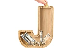 Bemaystar Wooden Letter Piggy Bank for Kids, Money Box for Kids, Lovely Alphabet Initial Letters Piggy Banks for Kids Boys Girls, Coin Bank, Birthday Gift for Kids