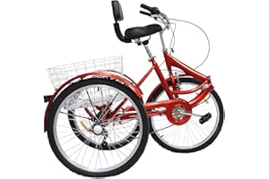 BATHRENA Folding Adults Tricycle 24" 3 Wheels 7 Speed Tricycle For Adults|3-Wheel Bicycle with Shopping Basket Adult Tricycle with Backrest & Bell-Freely Adjustable Hight