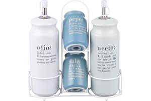 VILLA D'ESTE HOME TIVOLI 1996 Set Olio, aceto, Sale e Pepe in gres, Stand in Acciaio Inox, Victionary Ocean