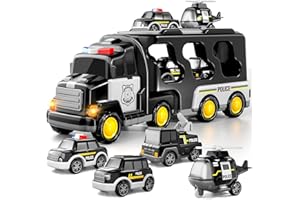 TEMI Police Truck Toys for Toddler 3 4 5 6 Years Old Boys - 5-in-1 Friction Power Emergency Vehicle, Police Car Toy for Toddlers 1-3, Carrier Truck Toys for Kids 3-5, for Girl Age 3-9