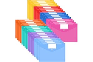 Smarpau 32PCS A4 Plastic Wallets, Clear Plastic File Folders Document Wallets A4 Envelope Folders with Label Pocket and Button for School, Home, Office, Travel Supply (8 Colors)
