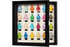 VERANI Minifigure Display Case with Base Plate - Foldable Minifigure Memorabilia Display Cabinet with Real Glass for Wall and Table Top Builiding Minifigures Small Objects Collection, Small Black