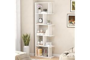 Lukzer 6 Layer Multi-Purpose Engineered Wood Open Bookshelf Space-Saving Organizer with Zigzag Open Shelves Versatile Storage and Display Solution (MR-018/White/180 x 23.5 x 61.5 cm)