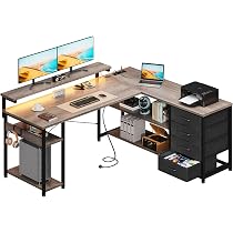 ODK Bureau d'angle avec 4 Tiroirs, 155×110 cm Bureau en L avec Prises de Courant et Ports de Charge USB, Table Angle avec Rangement Réversible pour Travailler et Jouer, Blanc ODK Bureau d'angle avec 4 Tiroirs, 155×110 cm Bureau en L avec Prises de Courant et Ports de Charge USB, Table Angle avec Rangement Réversible pour Travailler et Jouer, Blanc