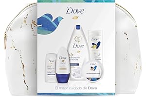 Dove Neceser Mujer Set de Baño con Bolsa de Aseo Gel de Ducha Hidratación Profunda + Loción Corporal Nutrición Esencial + Desodorante Antitranspirante Roll On + Gel Hidroalcohólico + Tarro Crema