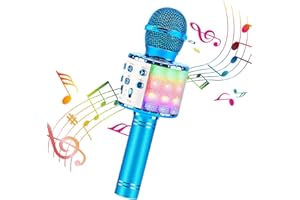 ShinePick Karaoke Bluetooth Microphone, 5 in 1 Recording & Singing Microphone for Kids Adults, Dancing LED Lights Portable Speaker Karaoke Machine, Wireless Microphones for Phone/Pad/TV (Blue)