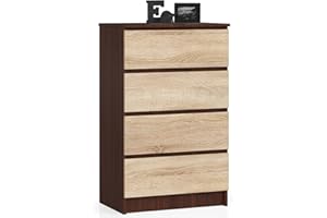 AKORD | Cassettiera K60 a 4 Cassetti | Credenza Alta | Moderna Mobiletto per Soggiorno Sala da Pranzo Camera da Letto Corridoio Bagno | Armadio Cameretta | 60x99x40 cm | Wenge/Rovere Sonoma