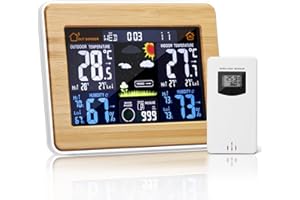 AOZBZ Station météo numérique sans Fil avec capteur extérieur – avec Heure, Date, température, humidité, baromètre, Alarme, Affichage des Phases de Lune, thermomètre Multifonction (Noir)…