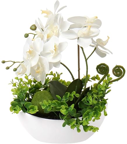 Hollyone Lot De 2 Orchidées Artificielles Roses Dans Vase En Verre - Phalaenopsis Faux Ultra Réaliste Pour Déco Élégante