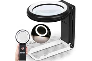 KIBTOY 30X 40X Magnifying Glass with Light and Stand, Folding Handheld Magnifying Glass 18 LED Illuminated Lighted Magnifier for Macular Degeneration, Seniors Reading, Close Work, Coins, Jewelry (Black-w）