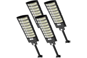 Viugreum 4 Packs 800W Réverbère Solaire Extérieur, Lampe Solaire à LED avec Détecteur de Mouvement et Télécommande, Projecteur Solaire IP65 étanche, 6500K Spot Solaire Extérieur Minuterie Pour Jardin