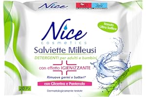 NICE COSMETICS Nice Salviette Milleusi Igienizzanti, Fresche e Idratanti sulla Pelle Con Glicerina e Pantenolo, Confezione Pocket da 20 Salviette Umidificate