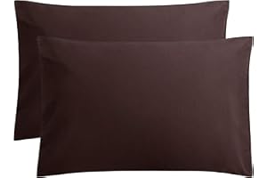 FLXXIE 2 Pack 100% Brushed 1800 Microfiber Plain Queen Pillowcases, Wrinkle and Stain Resistant, Soft and Cozy Envelope Closure Bed Pillow Cases, Dark Brown, 50x75 cm