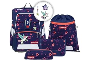 Step by Step Schulranzen-Set Space Shine „Pegasus Night Nuala“ 5-teilig, ergonomischer Tornister mit Reflektoren, höhenverstellbar mit Hüftgurt, Grundschule, 1. Klasse, 20L, lila-rosa