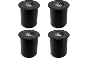 SSC-LUXon JUAVI - Set di 4 faretti da incasso a pavimento per esterni, IP67, colore nero opaco, rotondo, 230 V, utilizzabile per 1 x GU10 (venduto separatamente)