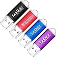 SunData Memory Stick 32GB 4 Pack USB 3.0 Flash Drive USB Stick Thumb Drive USB 3.0 up to 90MB/s, (4 Mixed Colors: Black, Blue, Red, Purple)