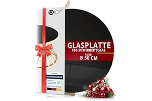 ‎BIJON bijon Glasplatte Schwarz Rund Tisch ESG Sicherheitsglas - Für Esstisch, Couchtisch, Gartentisch, Schreibtisch, Bodenplatte, Funkenschutz, Kaminschutz - Glasplatte Ø 50 cm