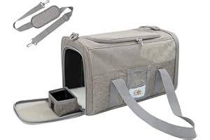 Vailge Transport Bag for Medium Cats, Small Dogs, Pets up to 6 kg / 13 lbs, Includes Bowl and Shoulder Strap, for Vet Visits and Travel, Airline Approved (Grey, Medium)