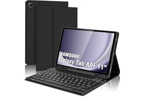 JADEMALL Funda con Teclado para Samsung Galaxy Tab A9+ 11'', Teclado Bluetooth Inalámbrico Desmontable con Funda y Portalápices para Samsung Galaxy Tab A9Plus 11 Pulgadas 2023(SM-X210/X216/X218), Negro