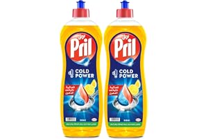Pril Ultra Power Hand Dishwashing Liquid, With 5+ Self-Degreasing Action Power, For removing stubborn stains and unpleasant odours, Lemon, Pack of Two, 2 x 950ML