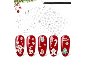 MELLIEX 24 Blatt Weihnachten Nagelsticker Selbstklebend Nagelaufkleber 3D Nagel Kunst Design Aufkleber mit Pinzette für DIY Nagel Art Dekorationen