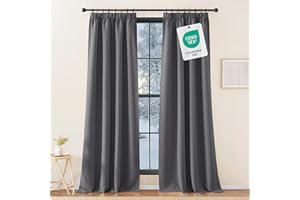 KGORGE Extra Lange Gardinen Thermo Vorhänge Grau Blickdicht 2er Set Verdunkelungsvorhänge für Schienensystem 260 x 140 cm(HxB) Gardinen Wohnzimmer Thermovorhang Kälteschutz Kräuselband